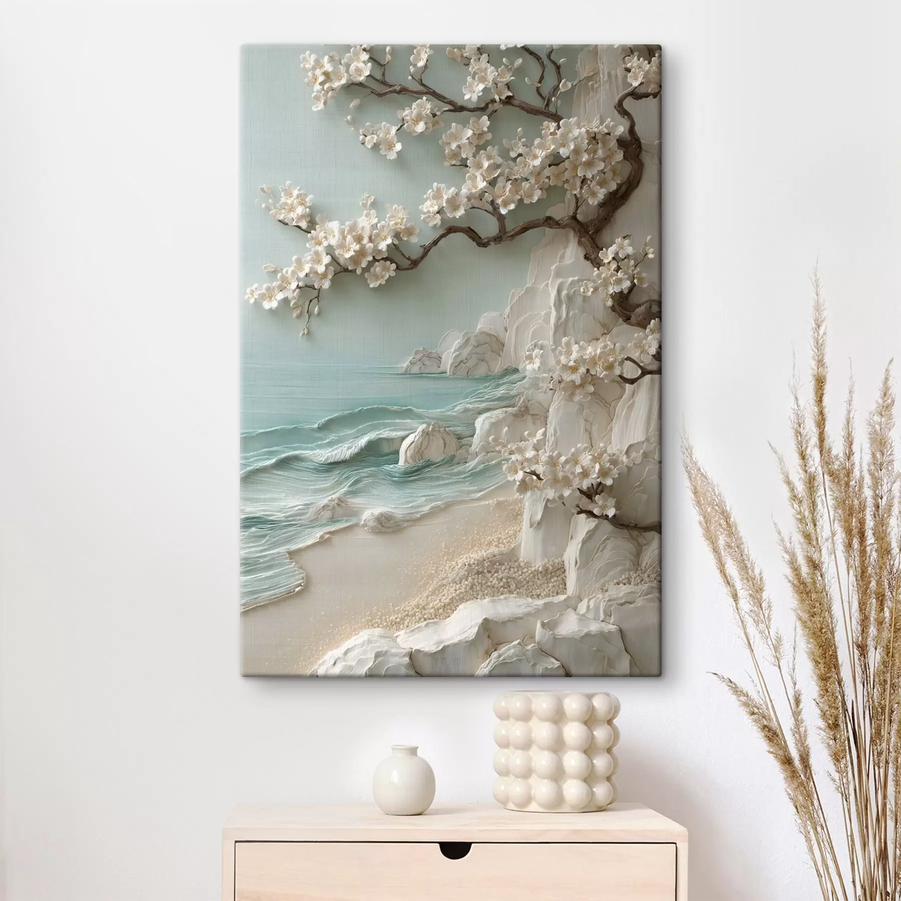 Tableau Un arbre en fleurs au bord de la mer, représenté en bas-relief s49249