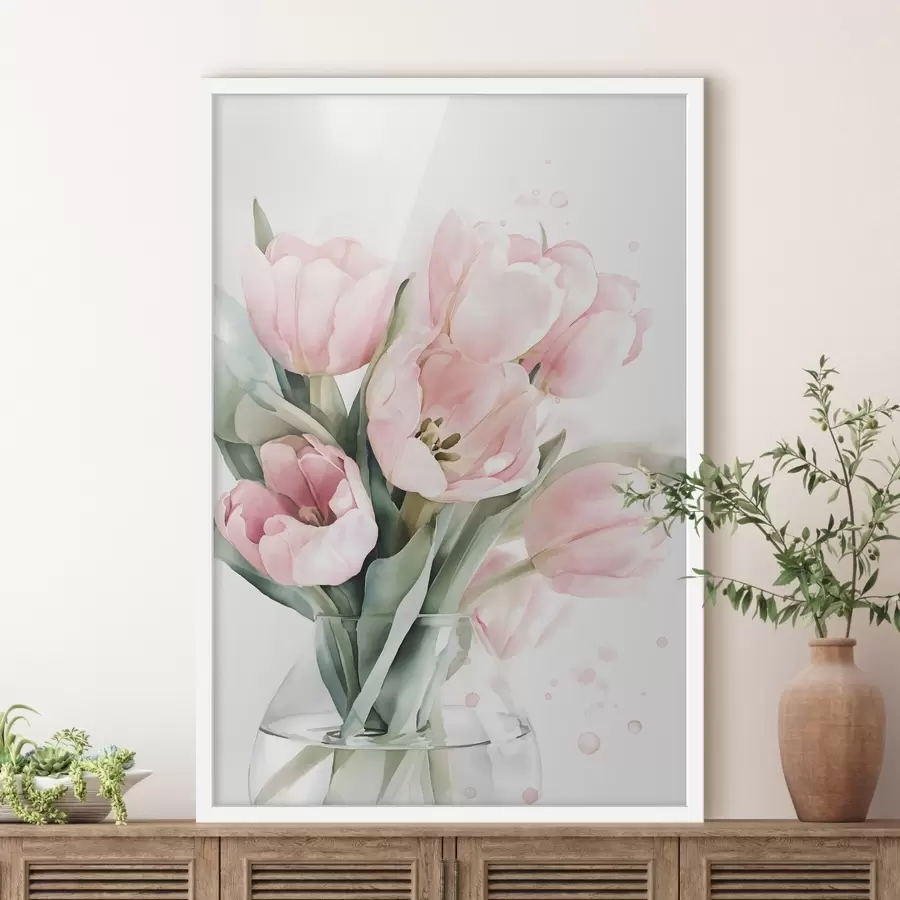 Papier peint De délicates tulipes roses dans un style aquarelle f49225