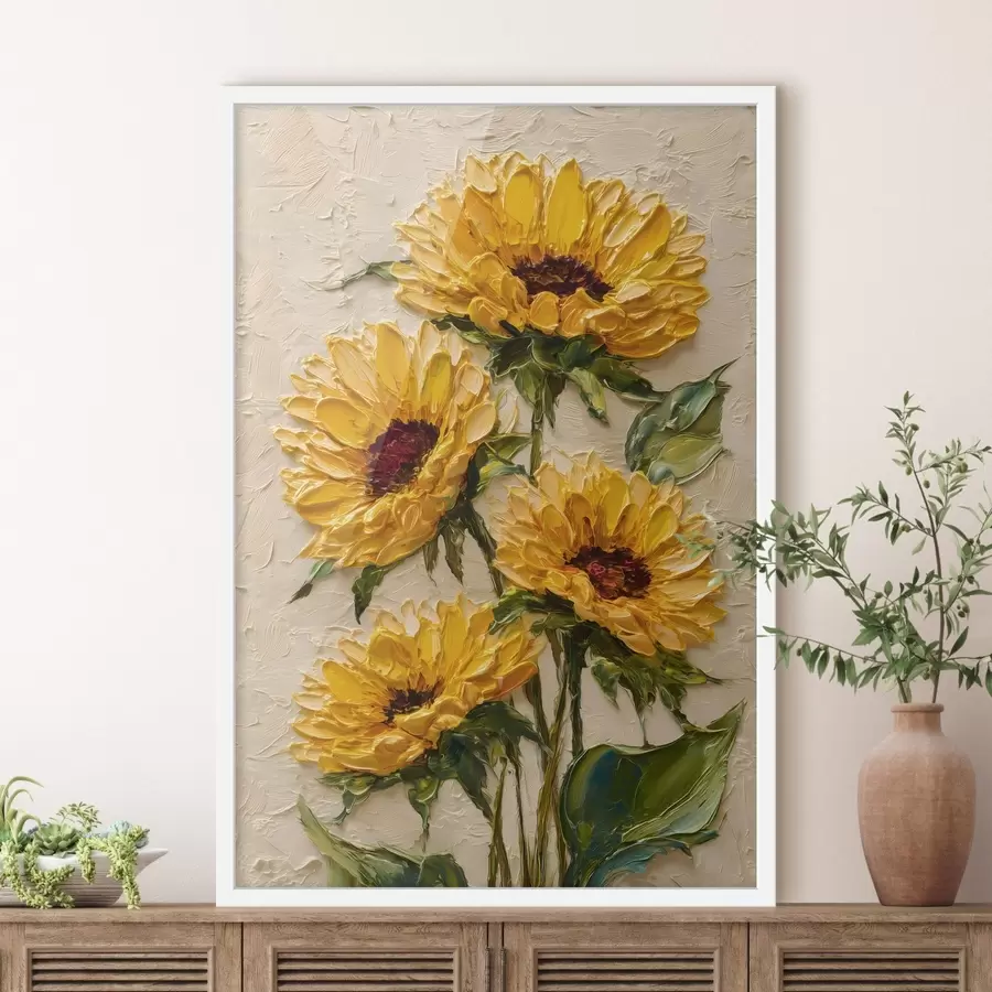 Papier peint Des tournesols luxuriants peints dans un style impasto f49231