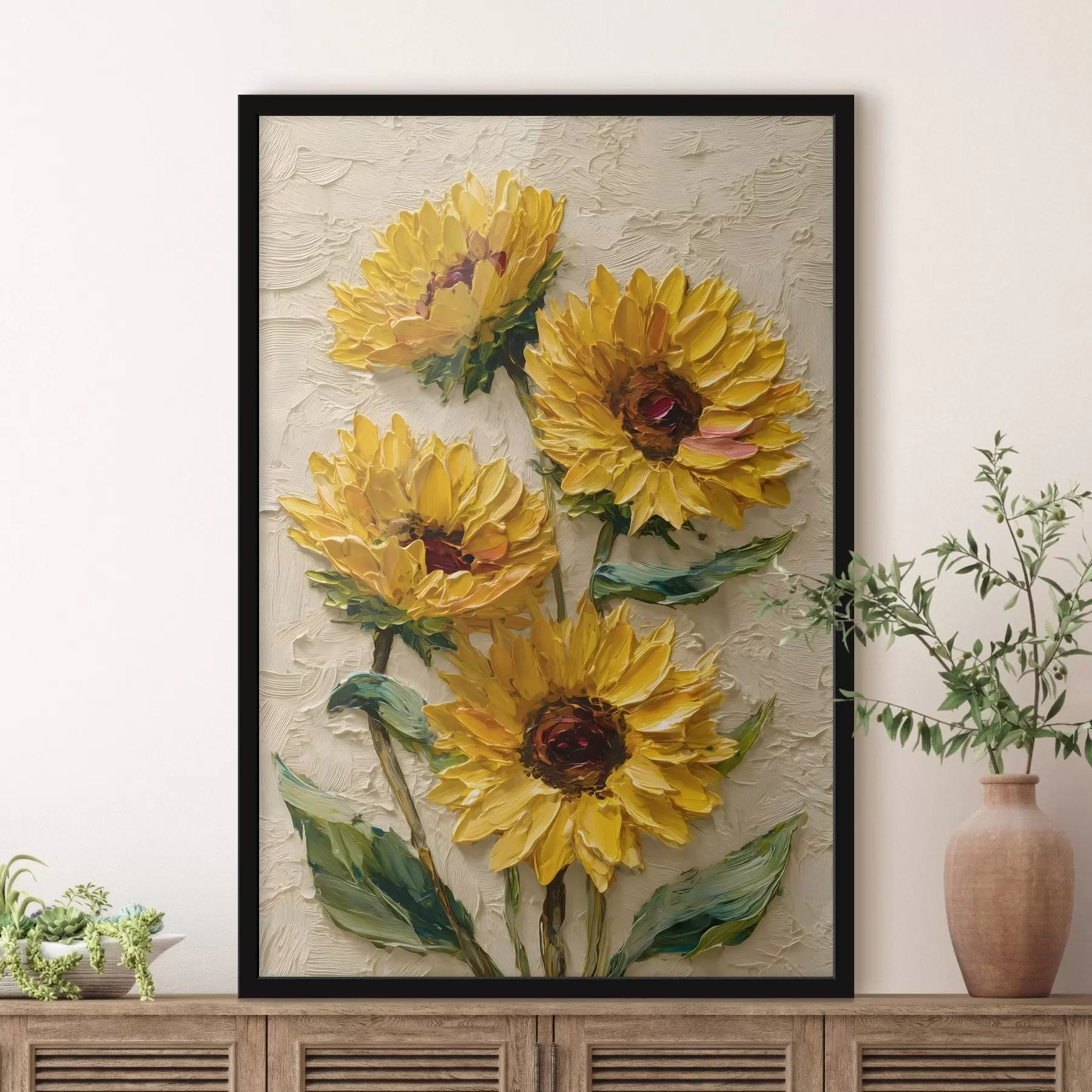 Papier peint Des tournesols luxuriants peints dans un style impasto f49232