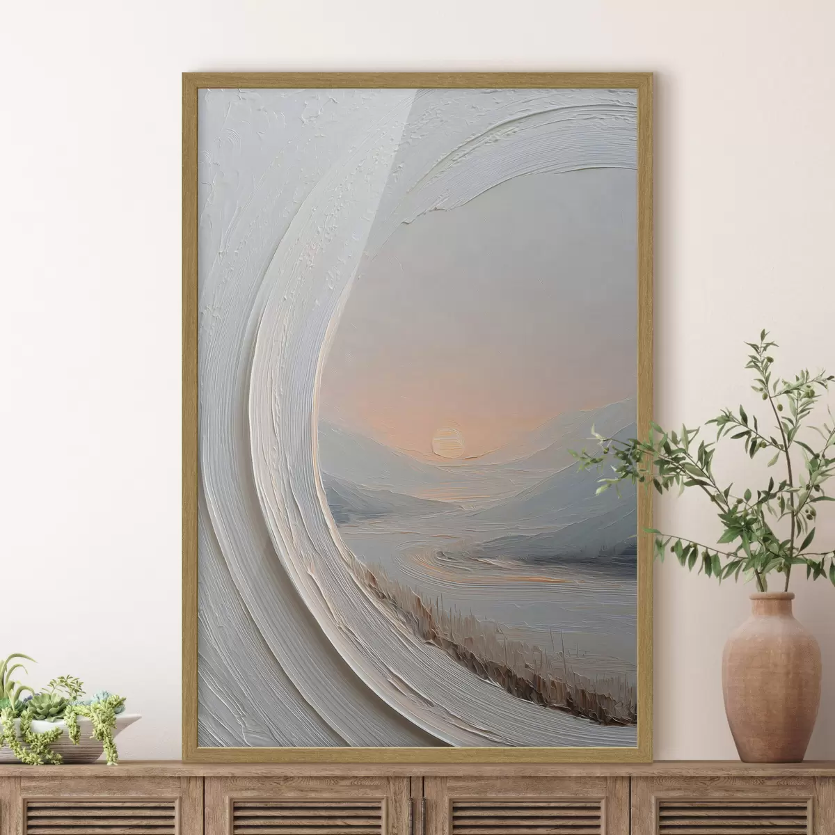 Poster Une peinture de paysage dans un cadre rond f49235