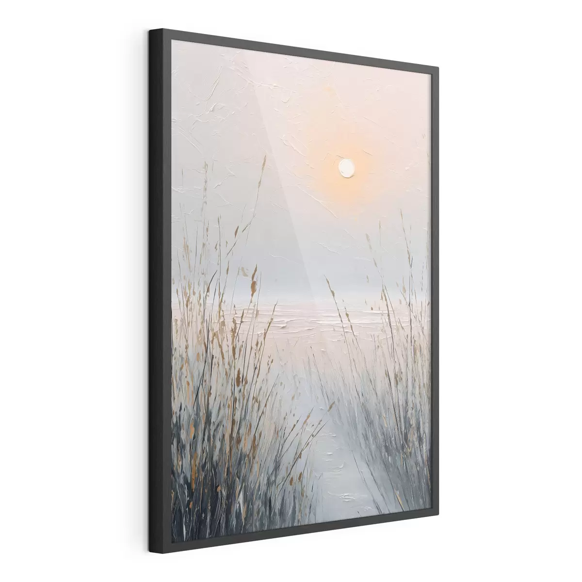 Poster Un coucher de soleil brumeux au milieu des herbes f49236
