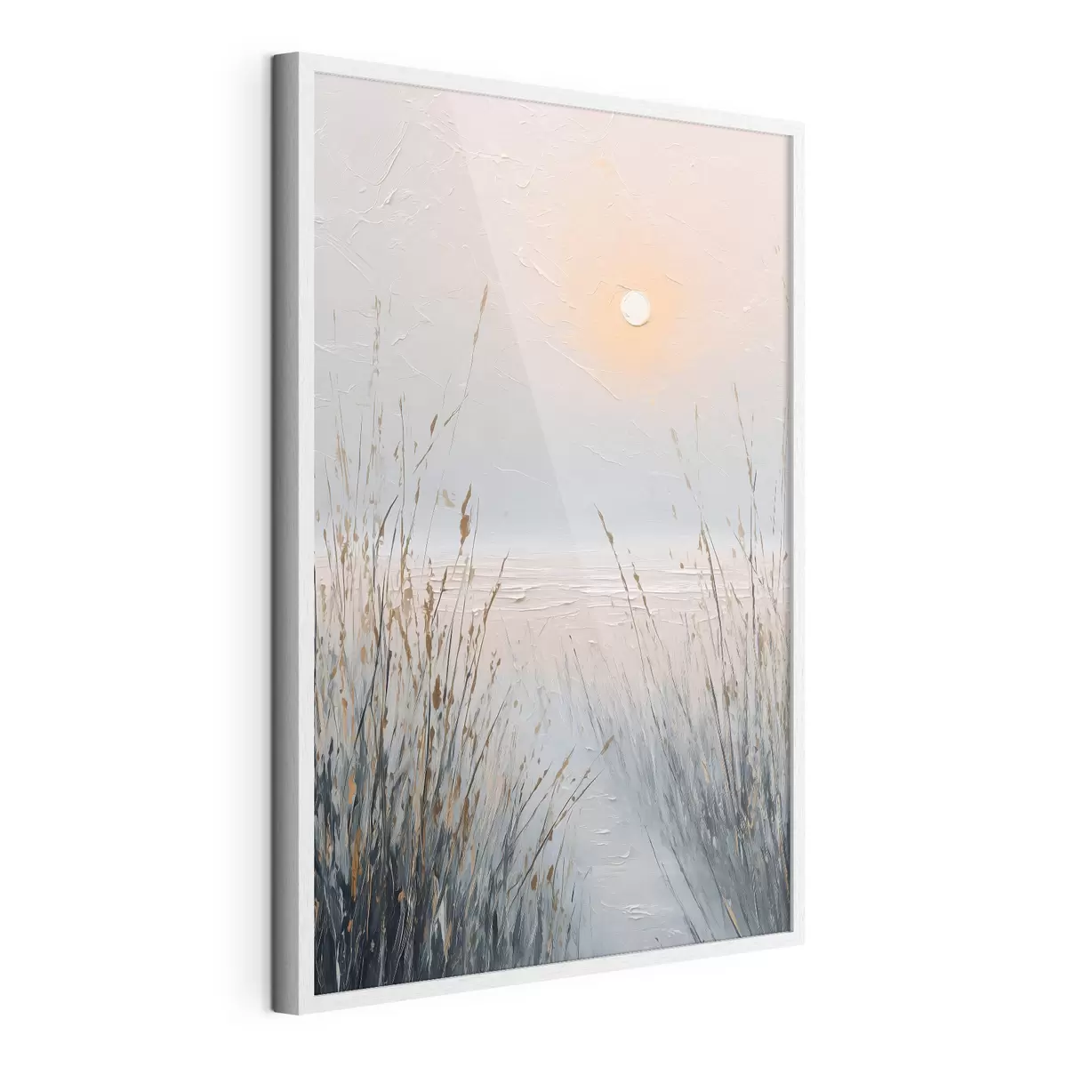 Poster Un coucher de soleil brumeux au milieu des herbes f49236