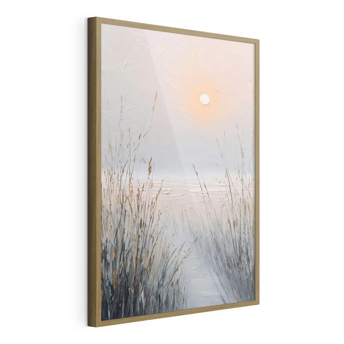 Poster Un coucher de soleil brumeux au milieu des herbes f49236