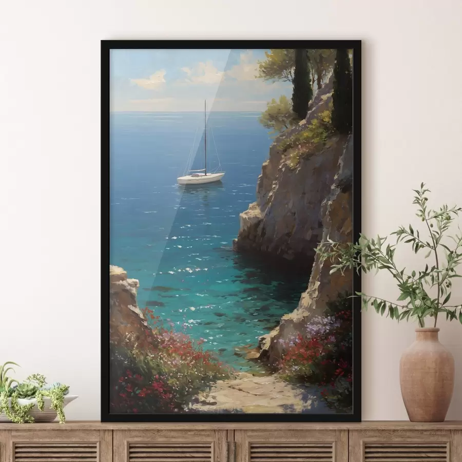 Papier peint Un port maritime avec un yacht, dans le style d'une peinture à l'huile f49240