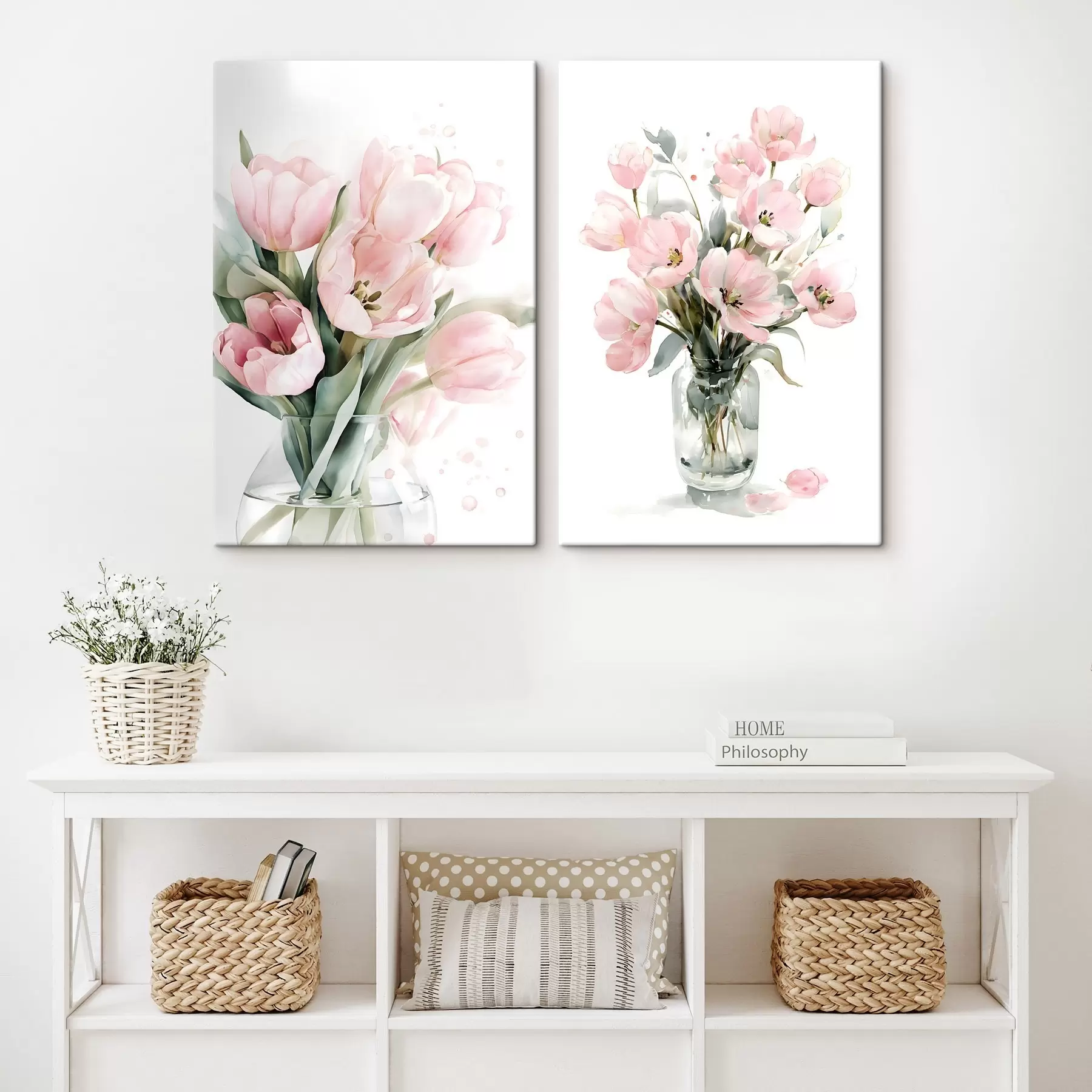 Tableau De délicates tulipes roses dans un style aquarelle m30531
