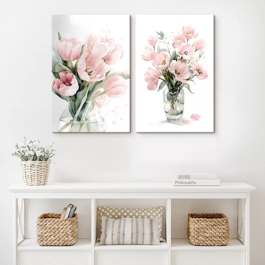 Tableau De délicates tulipes roses dans un style aquarelle m30531