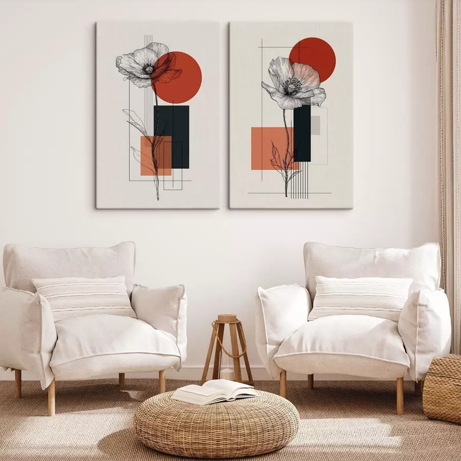 Tableau Des coquelicots stylisés sur un fond géométrique m30533