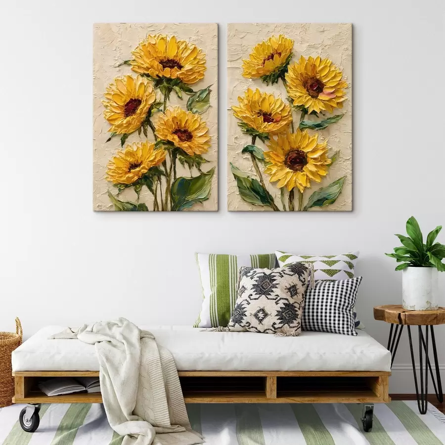 Tableau Des tournesols luxuriants peints dans un style impasto m30534