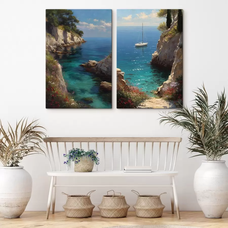 Tableau Un port maritime avec un yacht, dans le style d'une peinture à l'huile m30538