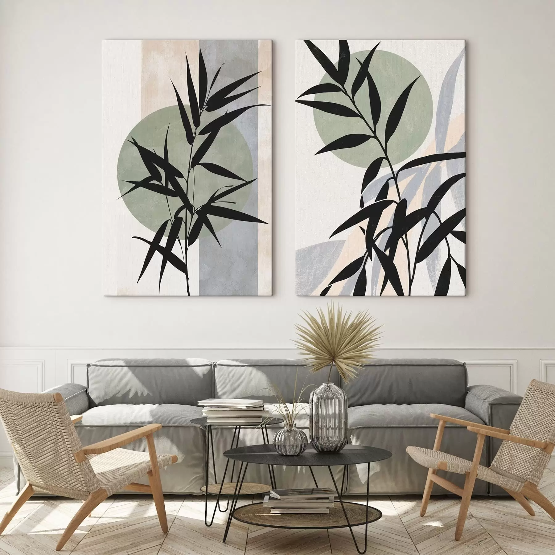 Tableau Une composition abstraite composée de silhouettes de feuilles et de cercles m30525
