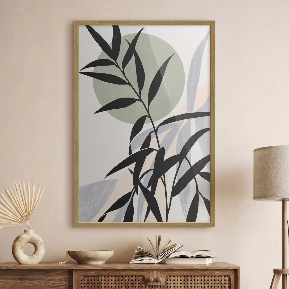 Poster Une composition abstraite composée de silhouettes de feuilles et de cercles f49364