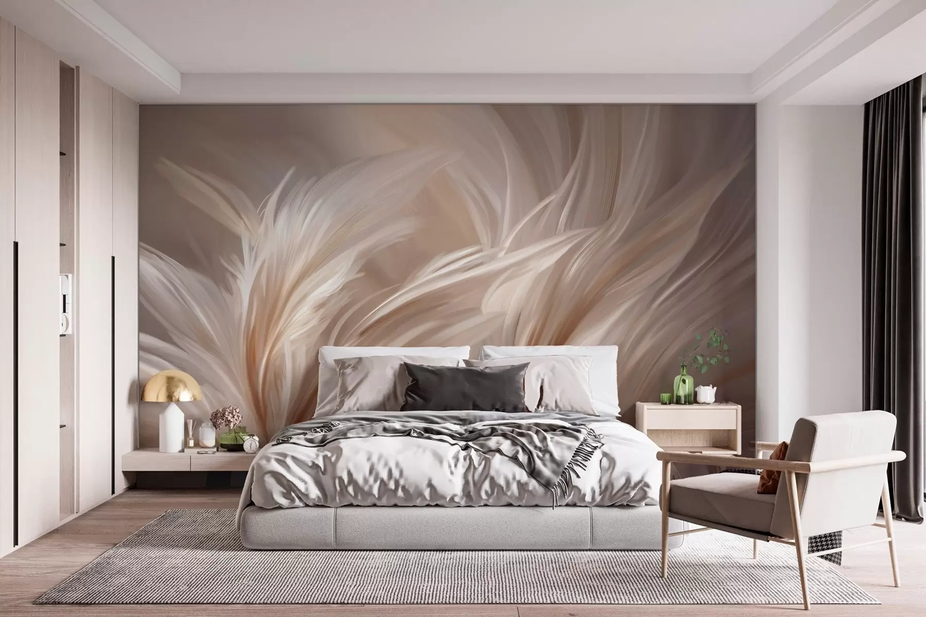 Papier peint De magnifiques plumes dans des tons de beige et de marron w05658