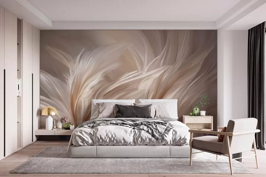 Papier peint De magnifiques plumes dans des tons de beige et de marron w05658