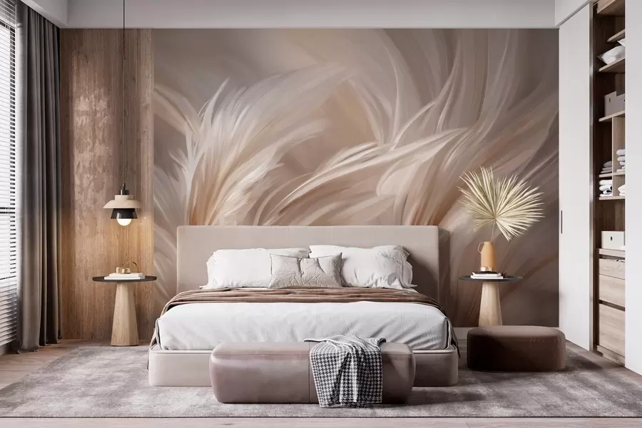 Papier peint De magnifiques plumes dans des tons de beige et de marron w05658