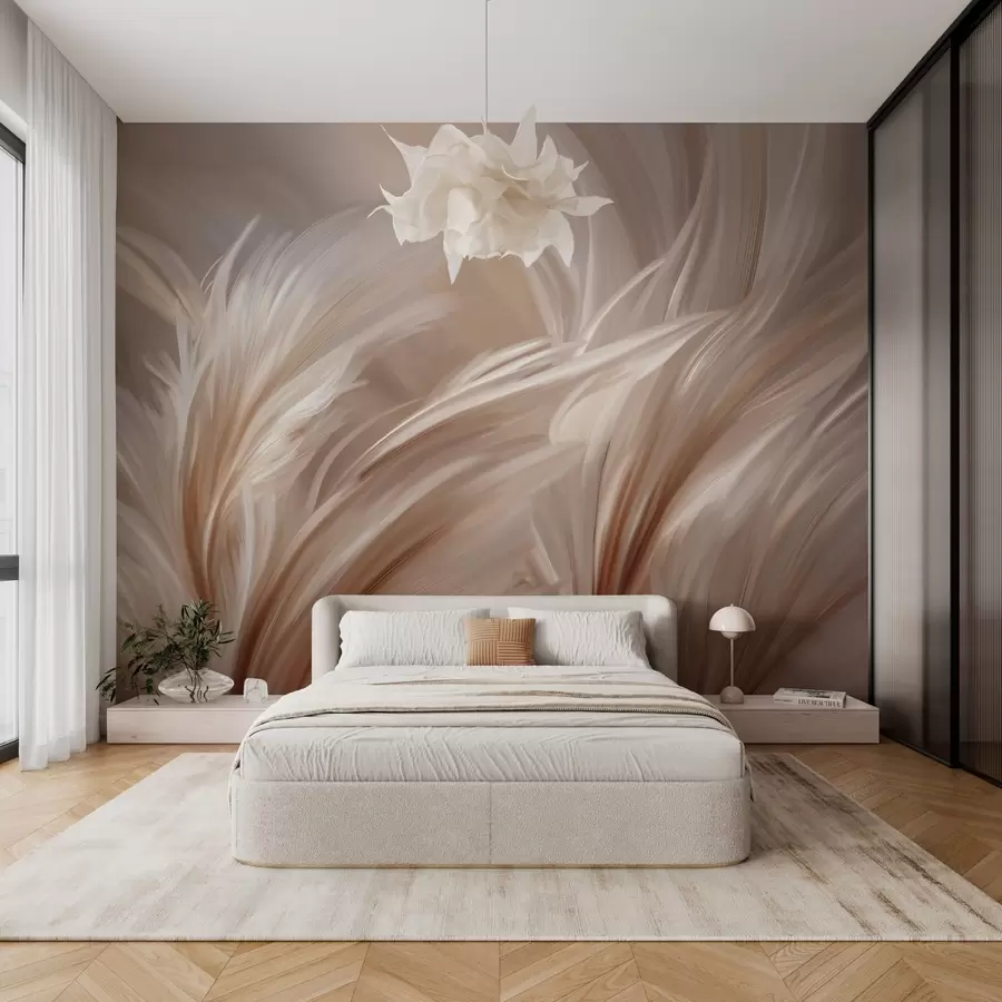 Papier peint De magnifiques plumes dans des tons de beige et de marron w05658