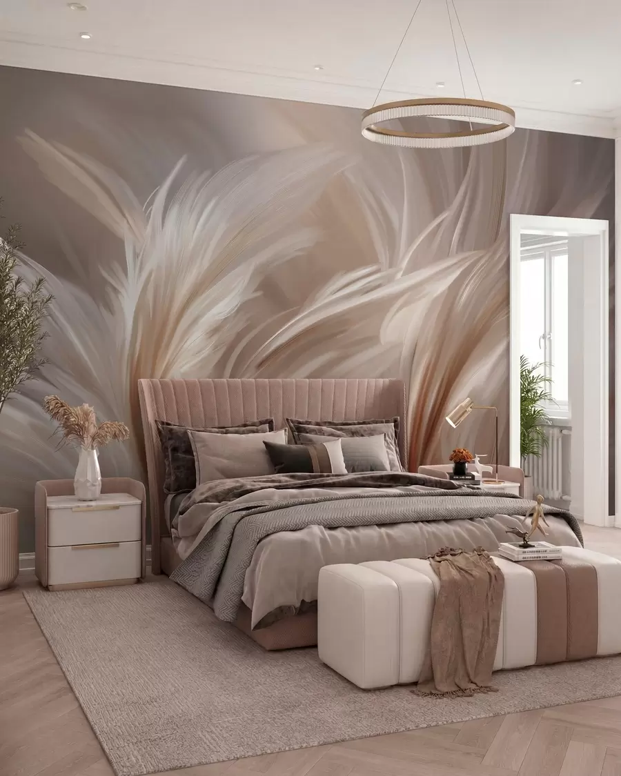 Papier peint De magnifiques plumes dans des tons de beige et de marron w05658