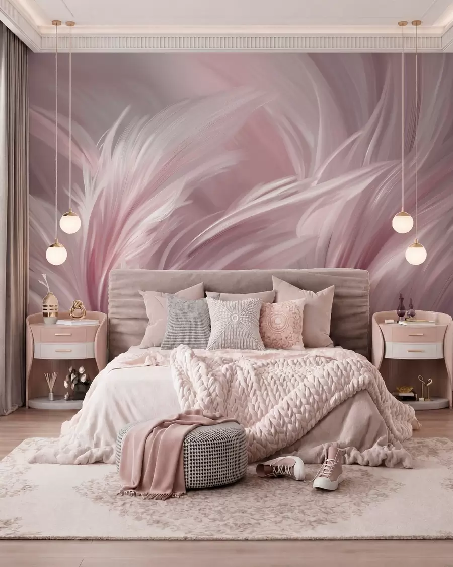 Papier peint De élégantes plumes dans des tons de rose w05658v1