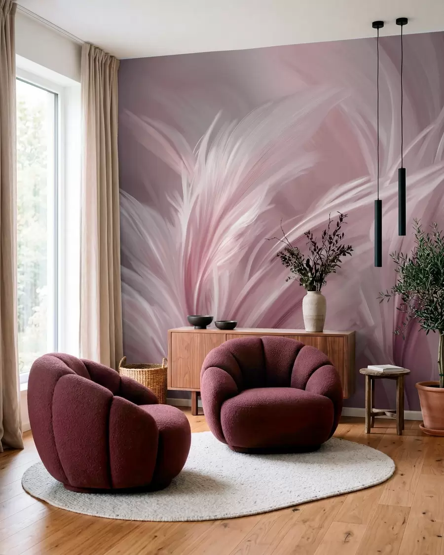 Papier peint De élégantes plumes dans des tons de rose w05658v1