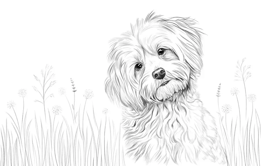 Papier peint Un joli dessin représentant un chien dans l'herbe w05656