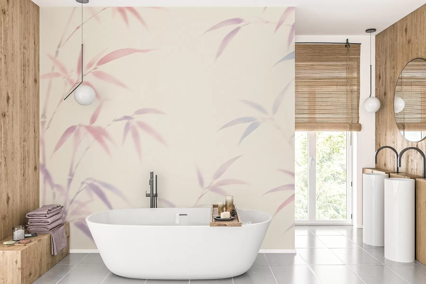 Papier peint Feuilles de bambou stylisées w05666