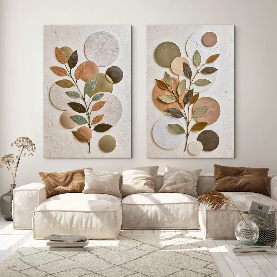 Tableau Une composition abstraite composée de feuilles et de cercles m30529