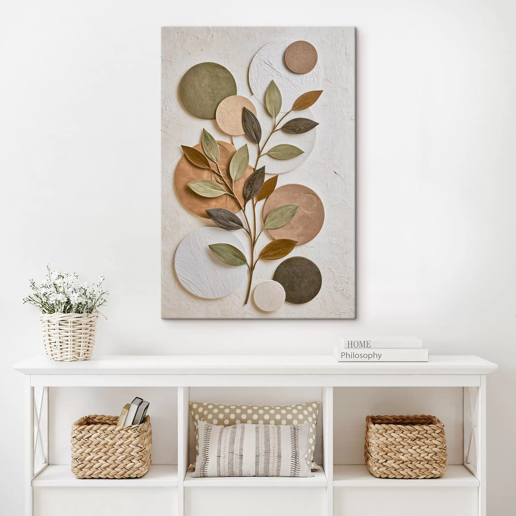 Tableau Une composition abstraite composée de feuilles et de cercles s49410