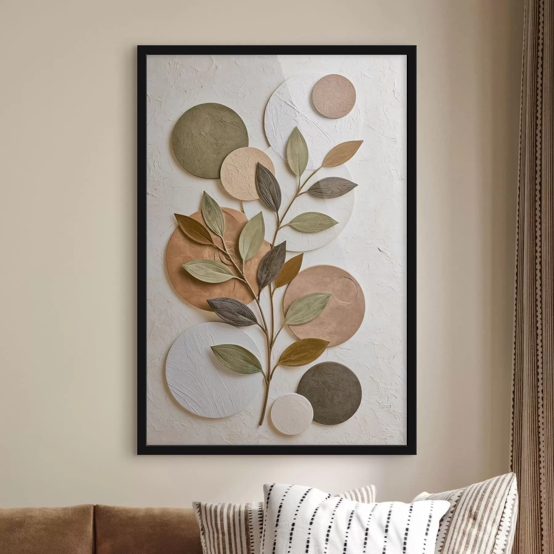 Papier peint Une composition abstraite composée de feuilles et de cercles f49410
