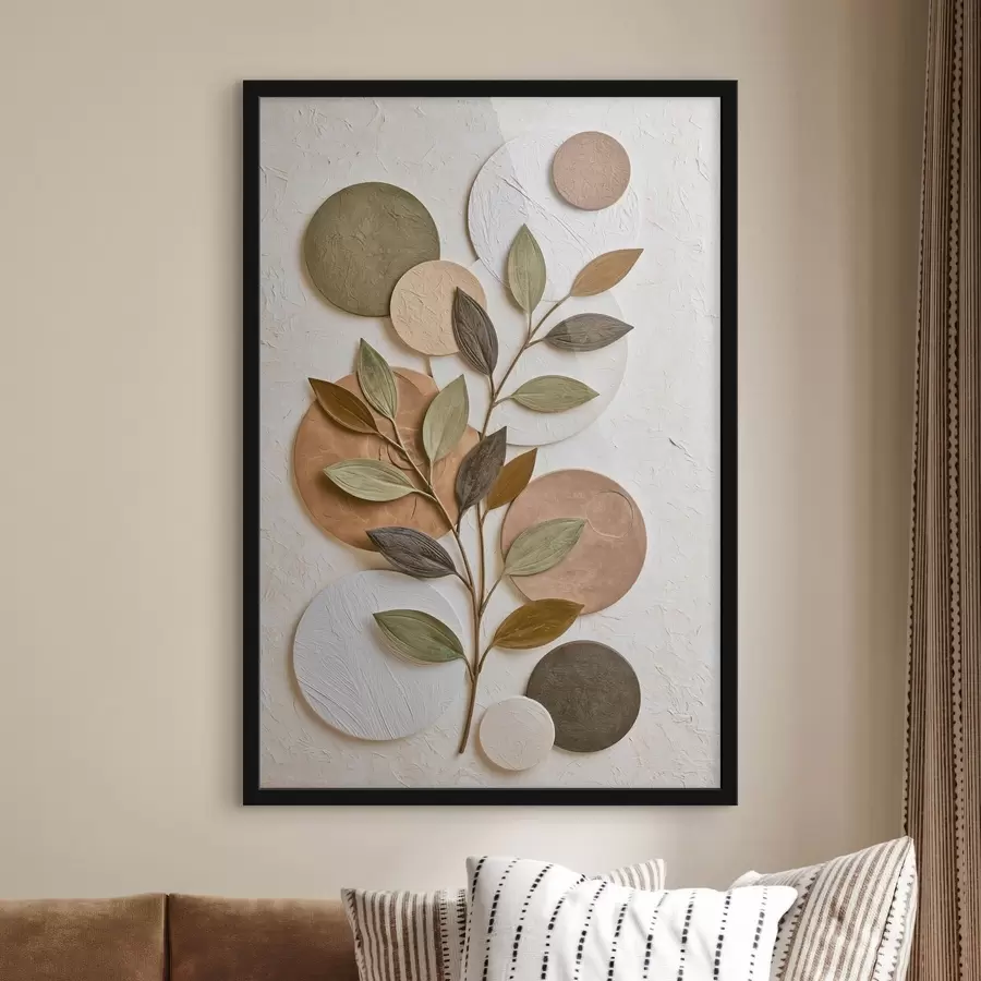 Papier peint Une composition abstraite composée de feuilles et de cercles f49410