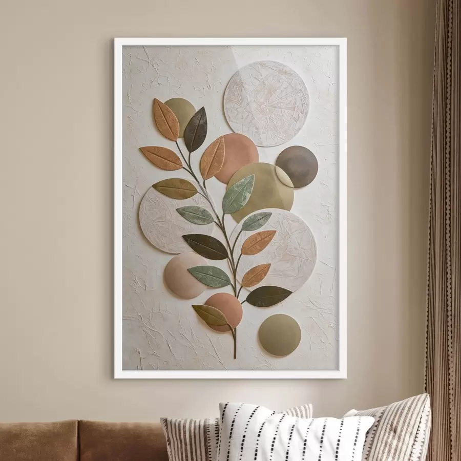 Papier peint Une composition abstraite composée de feuilles et de cercles f49411