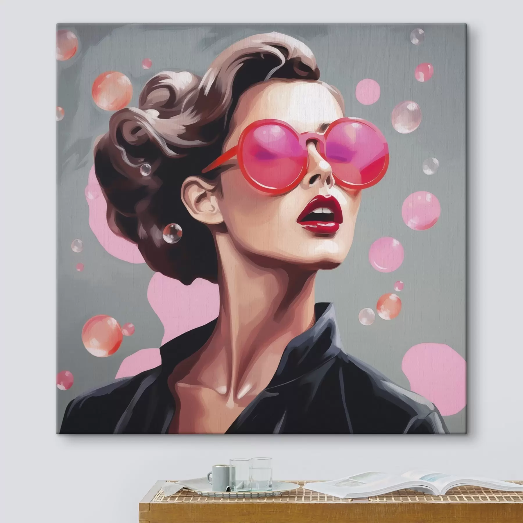 Tableau Illustration représentant une jeune fille portant des lunettes de soleil s49386