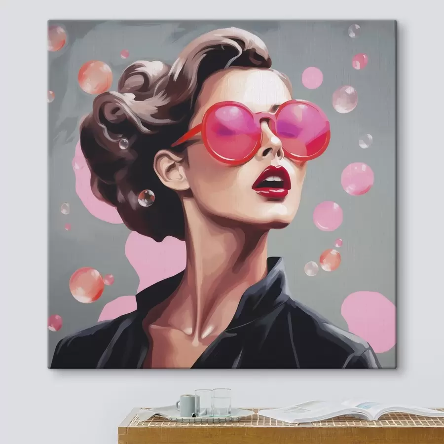 Tableau Illustration représentant une jeune fille portant des lunettes de soleil s49386