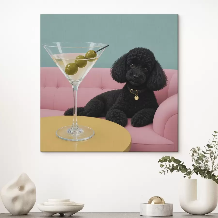 Tableau Un chien noir et un verre s49390