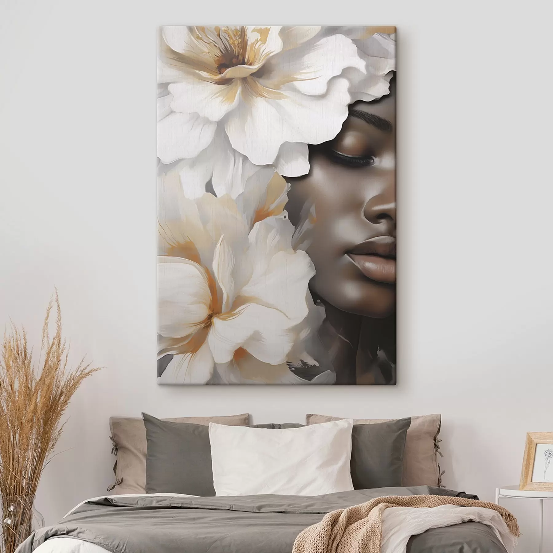 Tableau Le visage d'une jeune fille parmi les fleurs s49391