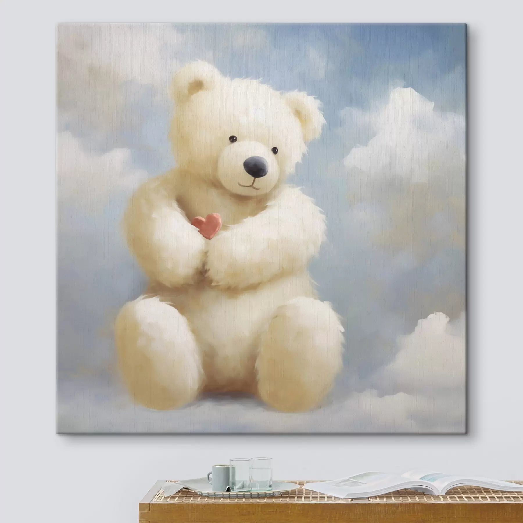 Tableau Ours au petit cœur, peinture d'imitation s49395