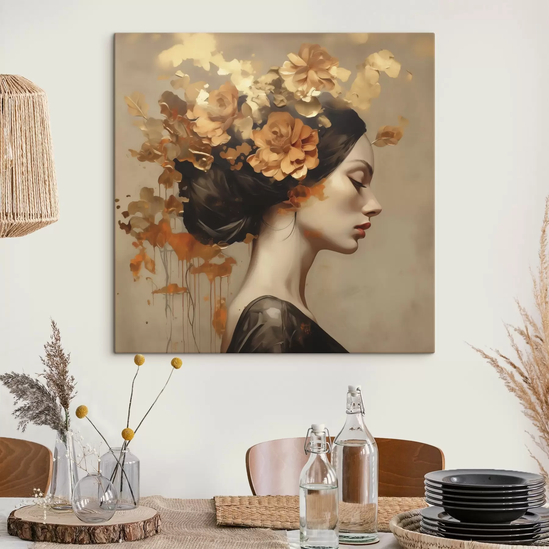 Tableau Reproduction d'un tableau représentant une jeune fille avec des fleurs dans les cheveux s49401