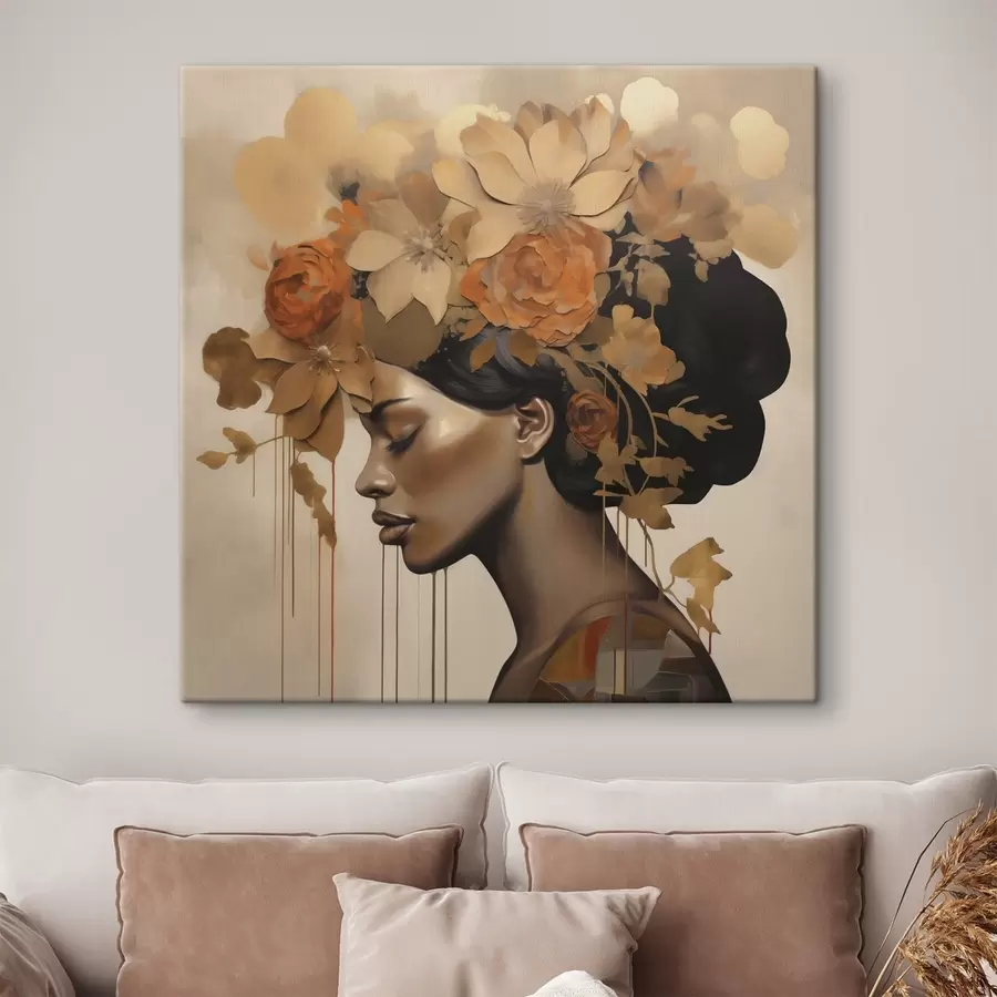 Tableau Reproduction d'un tableau représentant une jeune fille avec des fleurs dans les cheveux s49402