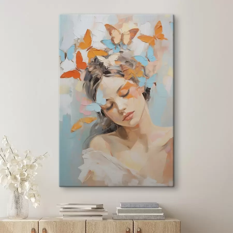 Tableau Peinture d'imitation représentant des filles abstraites avec des papillons s49404