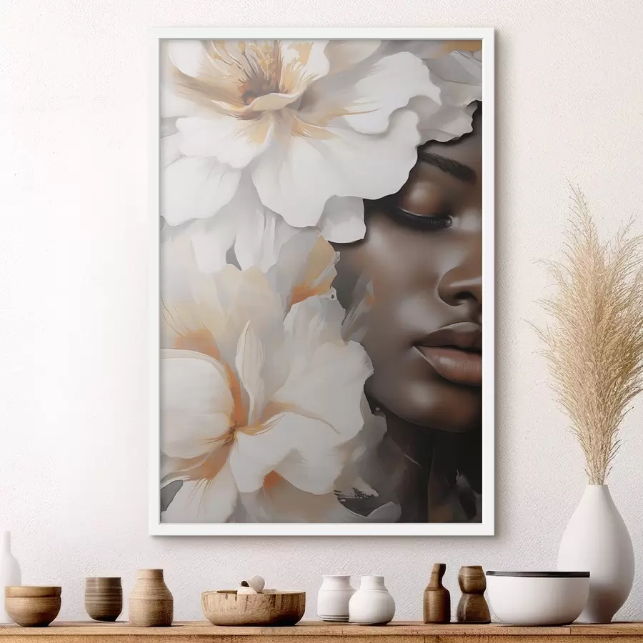 Papier peint Le visage d'une jeune fille parmi les fleurs f49391