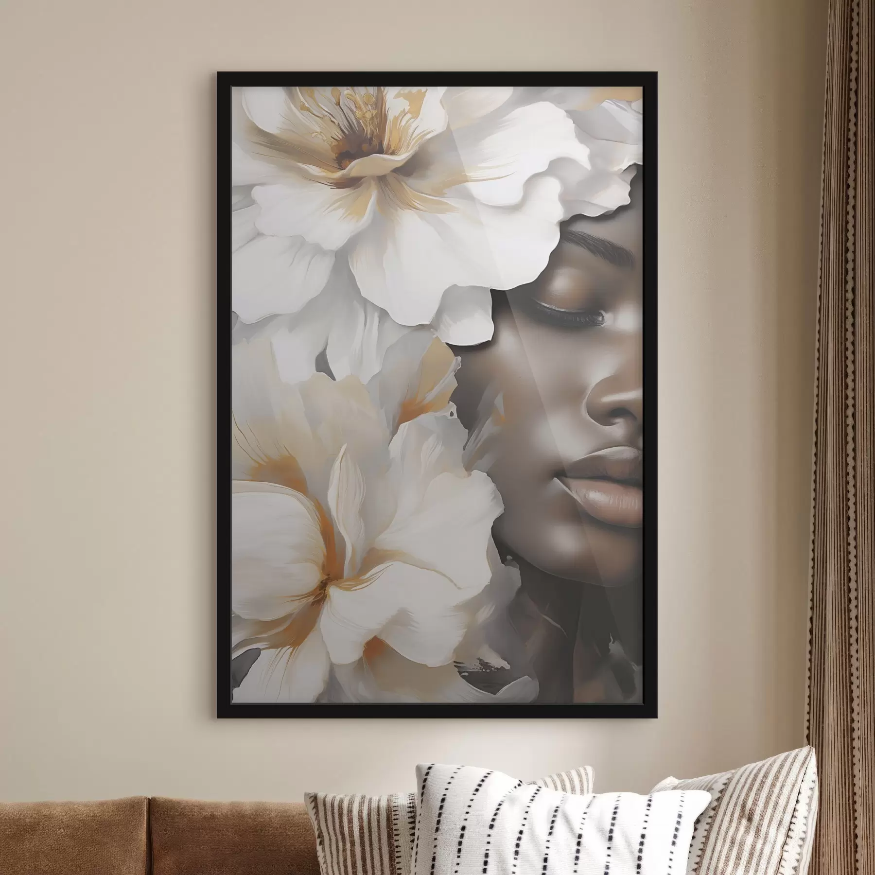 Papier peint Le visage d'une jeune fille parmi les fleurs f49391
