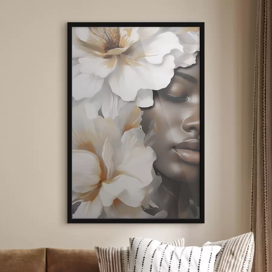 Papier peint Le visage d'une jeune fille parmi les fleurs f49391