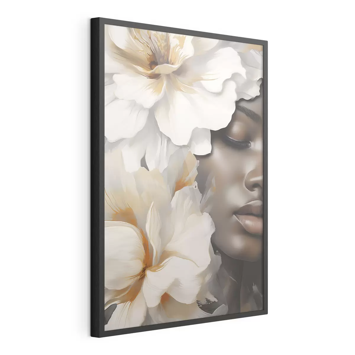 Poster Le visage d'une jeune fille parmi les fleurs f49391