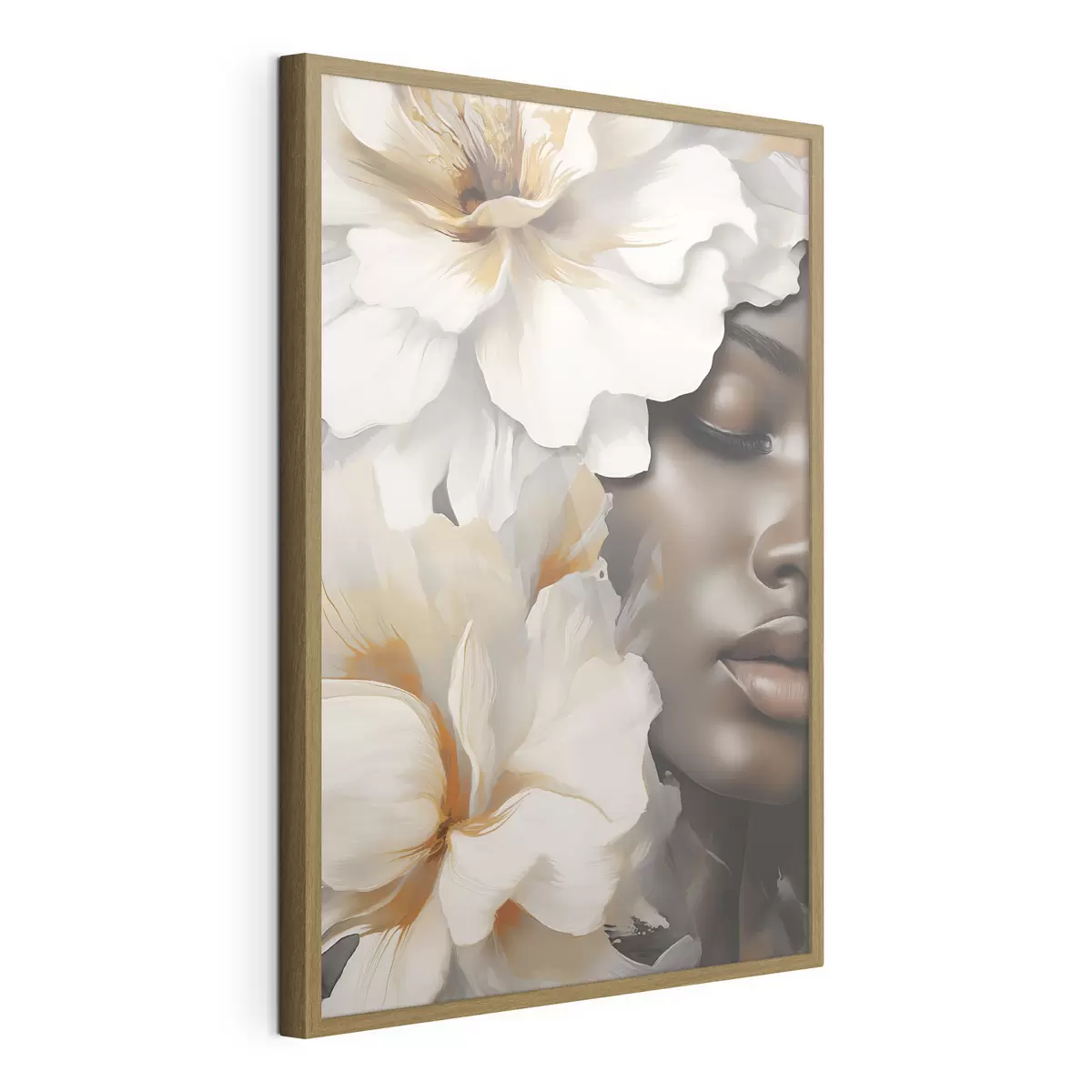 Poster Le visage d'une jeune fille parmi les fleurs f49391