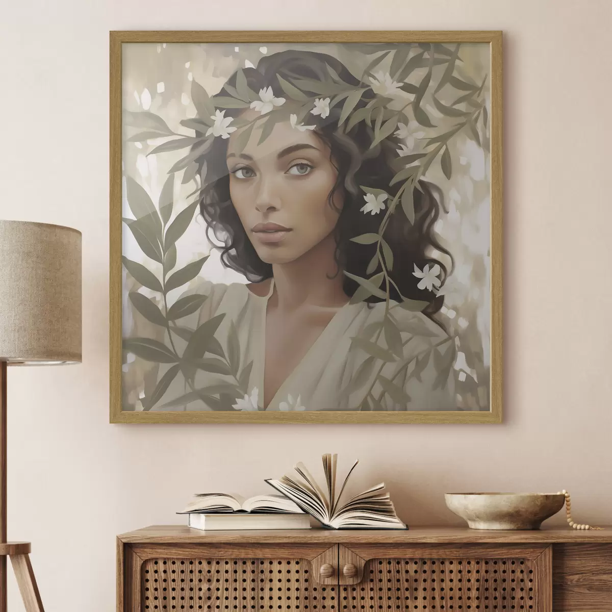 Poster Une jeune fille parmi les branches (imitation d'un tableau) f49393