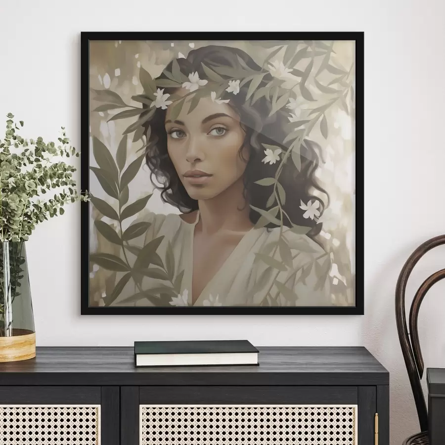 Papier peint Une jeune fille parmi les branches (imitation d'un tableau) f49393