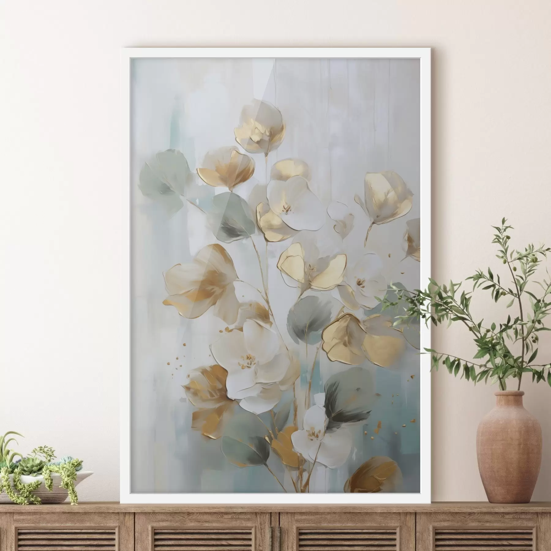 Papier peint Branches abstraites avec un feuillage imitant la peinture f49399