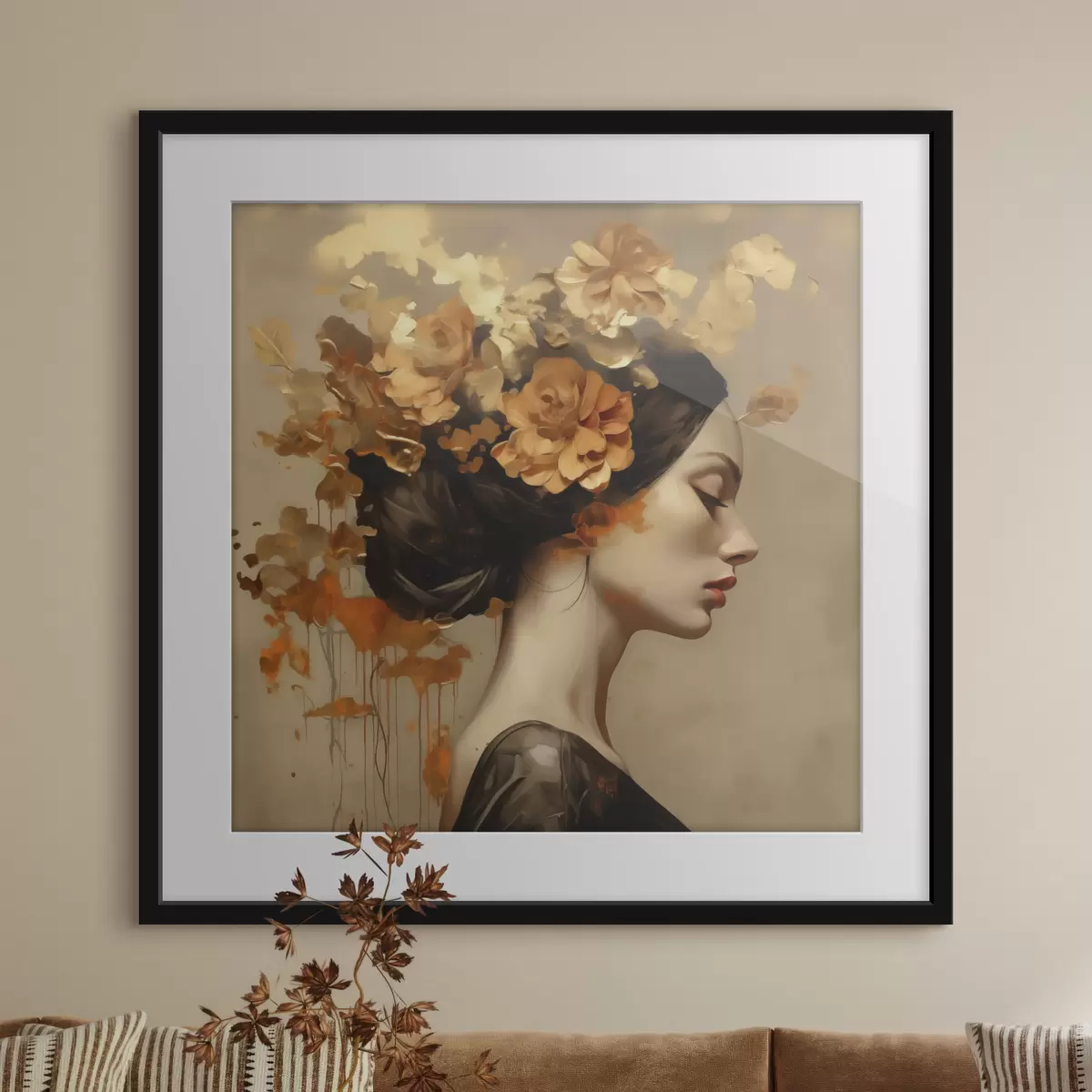 Poster Reproduction d'un tableau représentant une jeune fille avec des fleurs dans les cheveux f49401