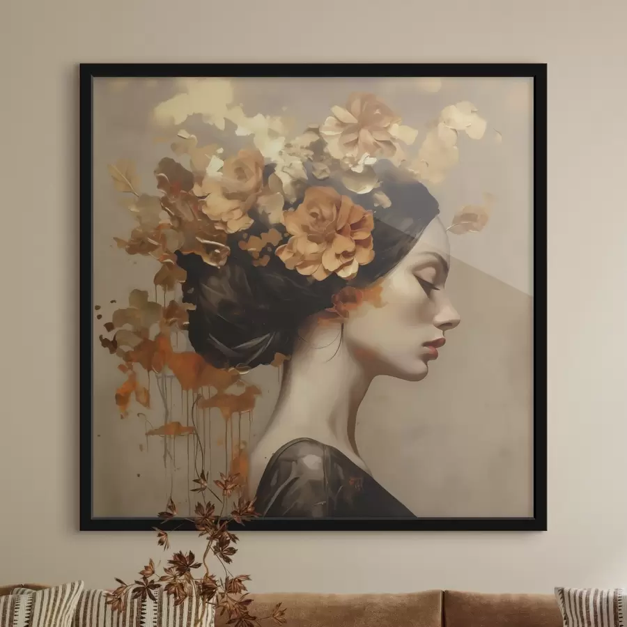 Papier peint Reproduction d'un tableau représentant une jeune fille avec des fleurs dans les cheveux f49401