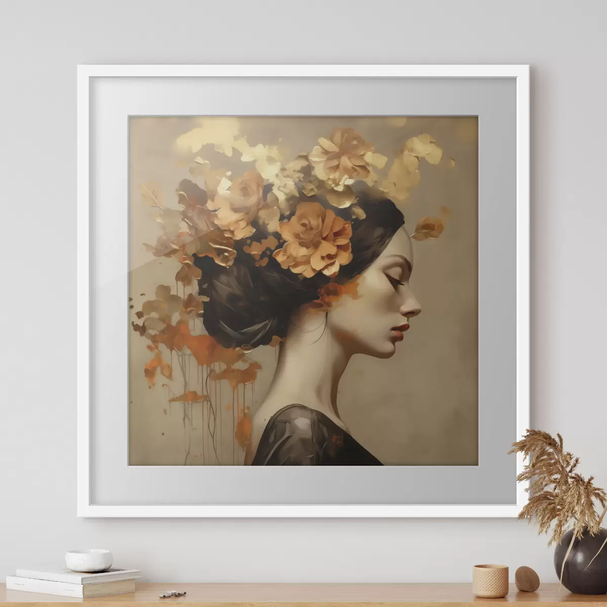 Poster Reproduction d'un tableau représentant une jeune fille avec des fleurs dans les cheveux f49401