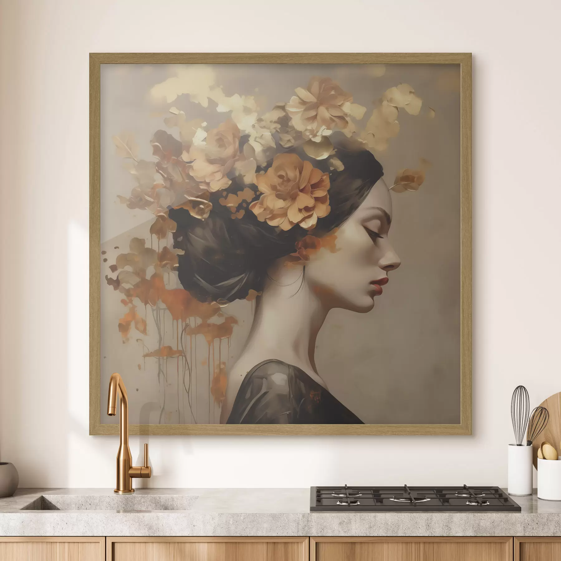 Papier peint Reproduction d'un tableau représentant une jeune fille avec des fleurs dans les cheveux f49401